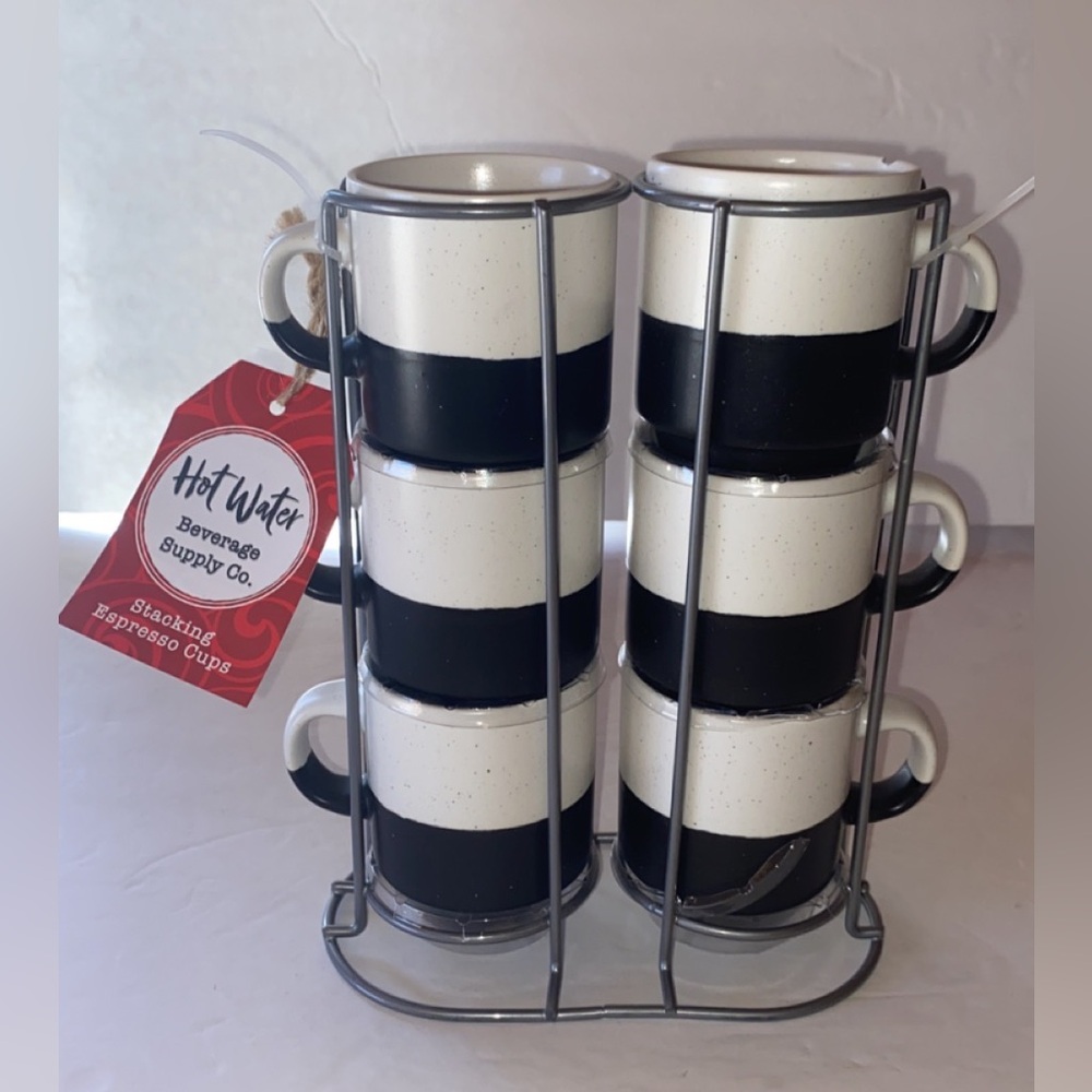 Hot Water 6pc Black and White Espresso Mug Set